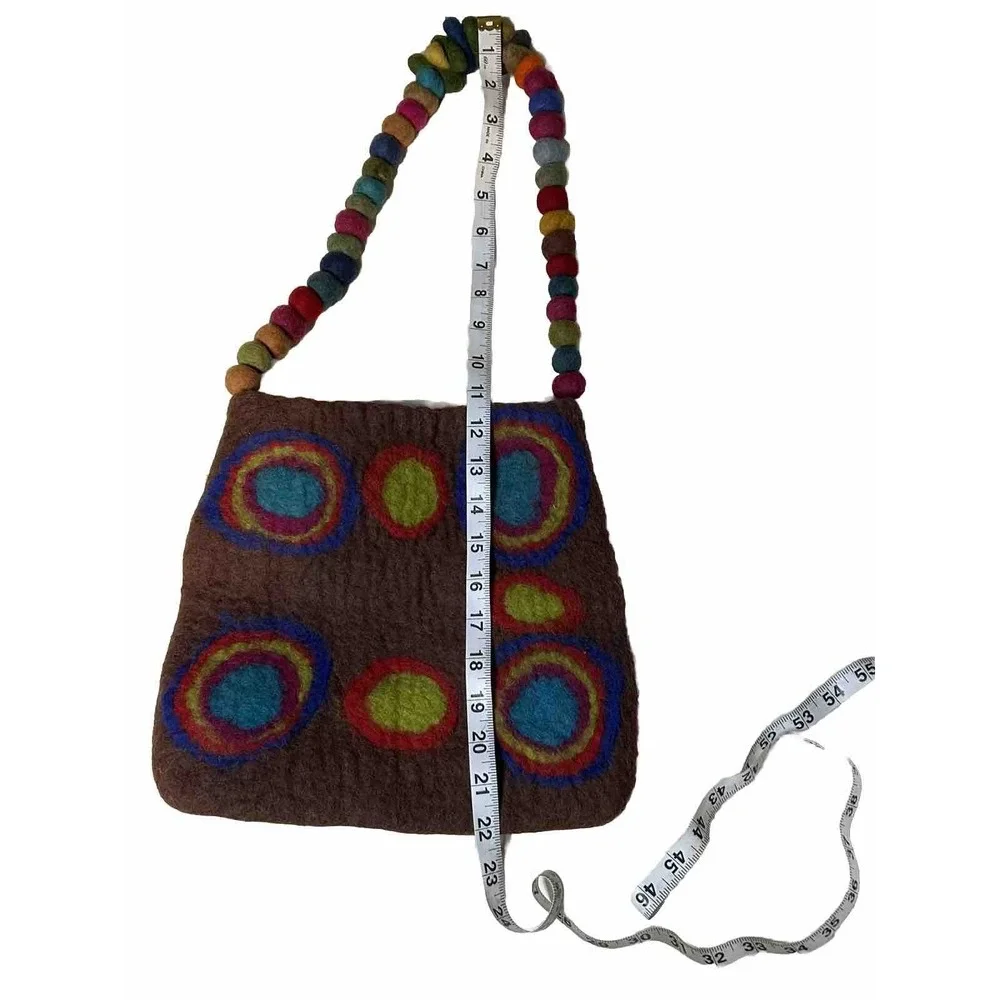 Brown Felted Wool Artsy Purse‎ Hand Bag Nepal Funky Hippie